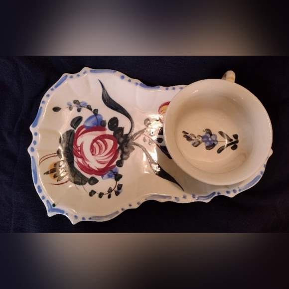 Handpainted Snack Plate and Cup Set  Nasco Nova Rose Made In Japan Floral - Picture 2 of 8
